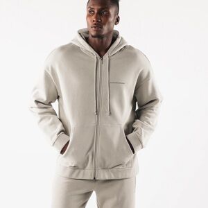Men's Beige Zip-Up Hoodie